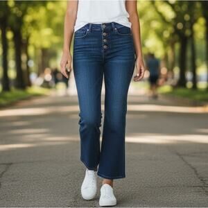 Ann Taylor Button Fly Jeans Kick Crop Dark